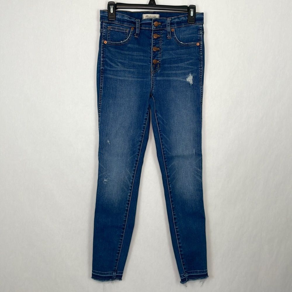 Madewell 10” High Rise Skinny Jeans Buttonfly, Drop Hem Edition. Size 27.